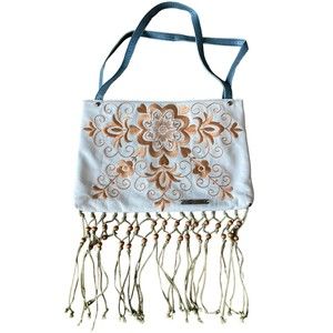 Guess Collection Shoulder Bag Purse Womens Boho White Floral Tassel